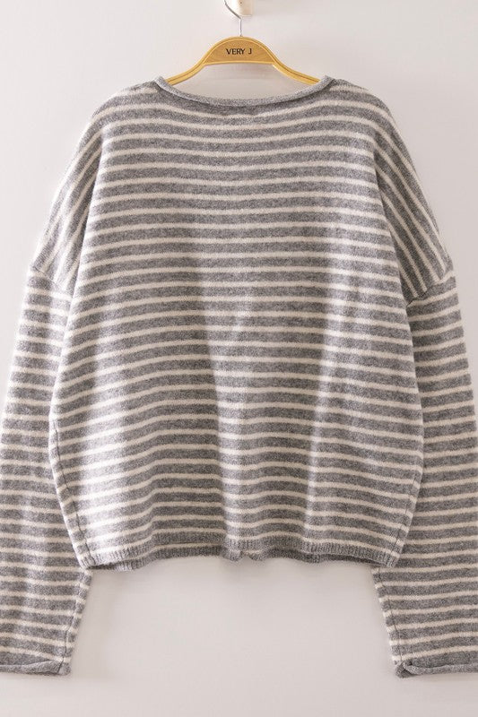 Button Down Striped Sweater