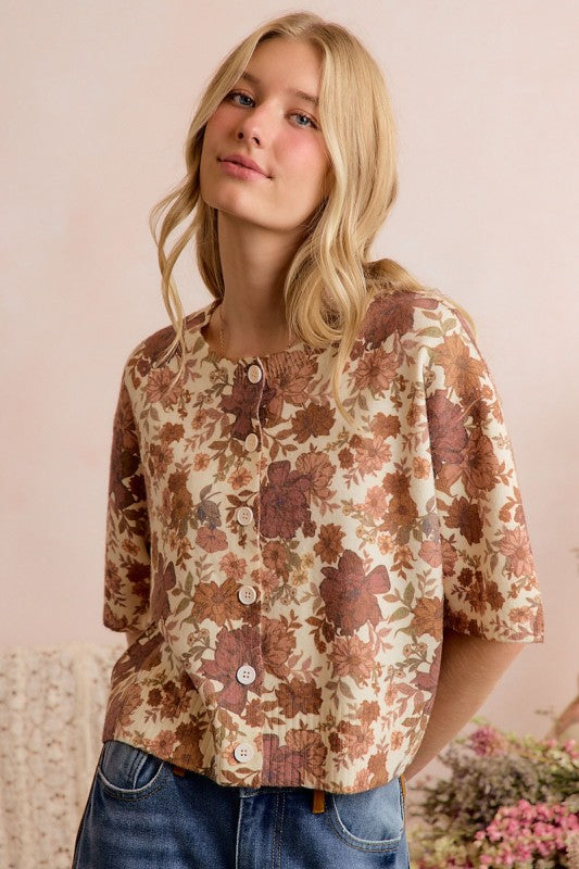 Floral Button Front Sweater