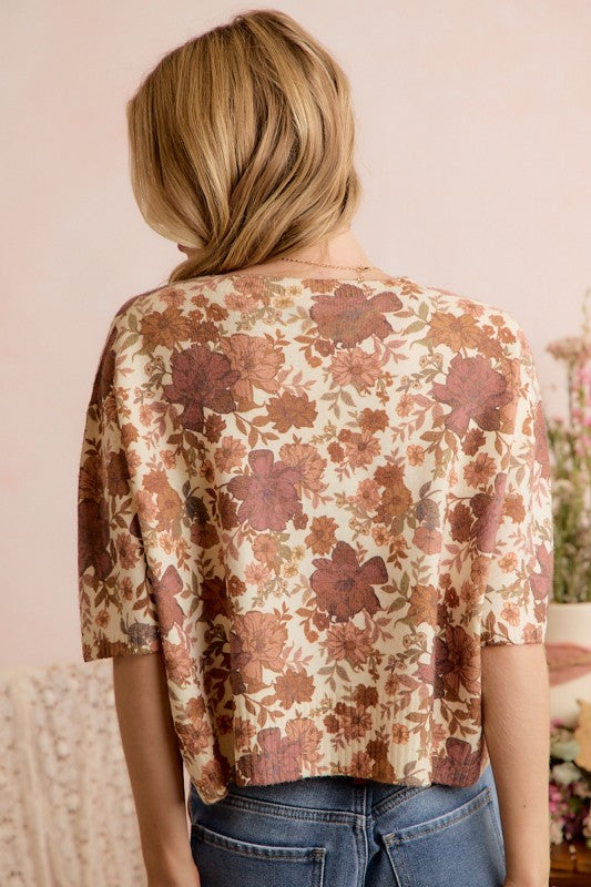 Floral Button Front Sweater