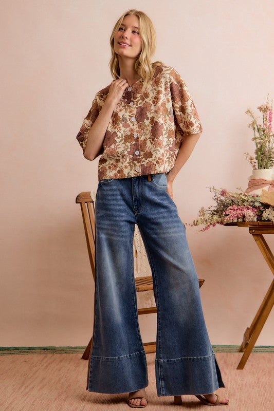 Floral Button Front Sweater