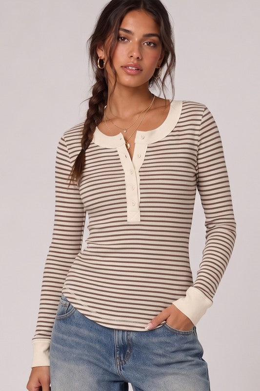 Striped Long Sleeve Henley