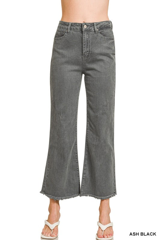 Acid Washed Frayed Bootcut Pants