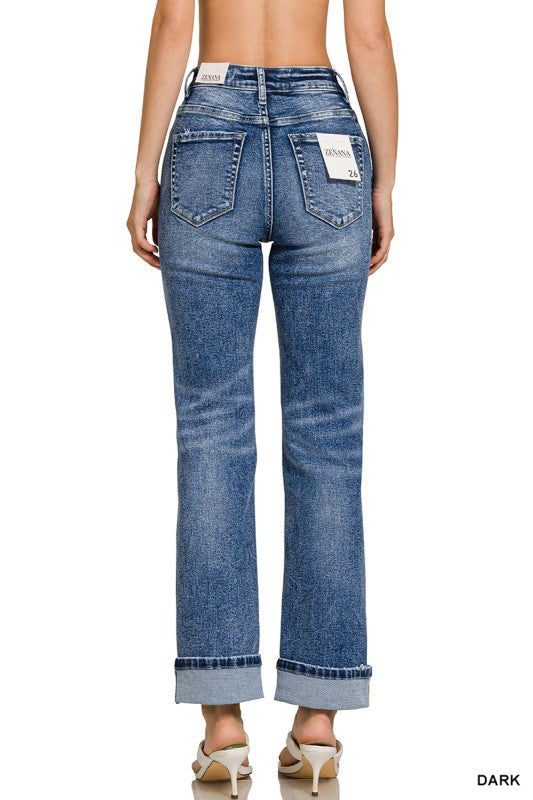 Cuffed Straight Leg Jeans