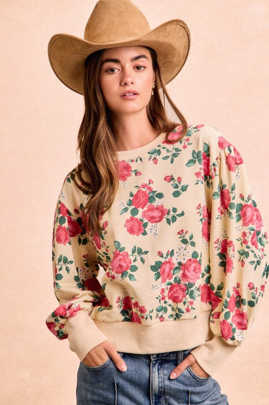 Rose Balloon Sleeve Top