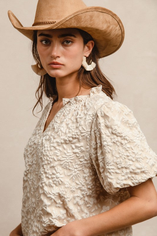 Floral Textured Ruffle Top