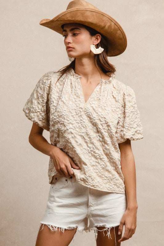 Floral Textured Ruffle Top