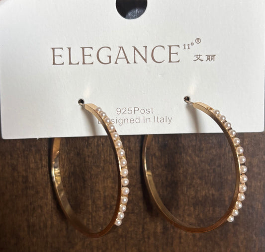 Gold Pearl Hoop Earrings