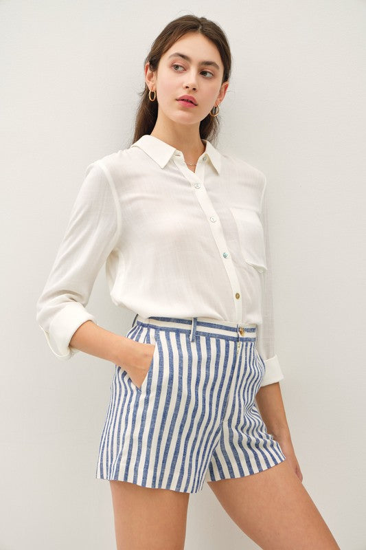 Striped Linen Blend Shorts