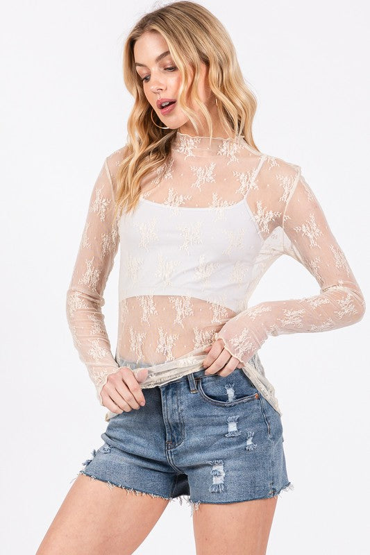 Long Sleeve Floral Lace Top