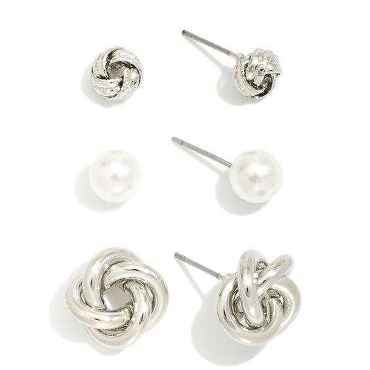 Pearl and Knots Stud Earring Set