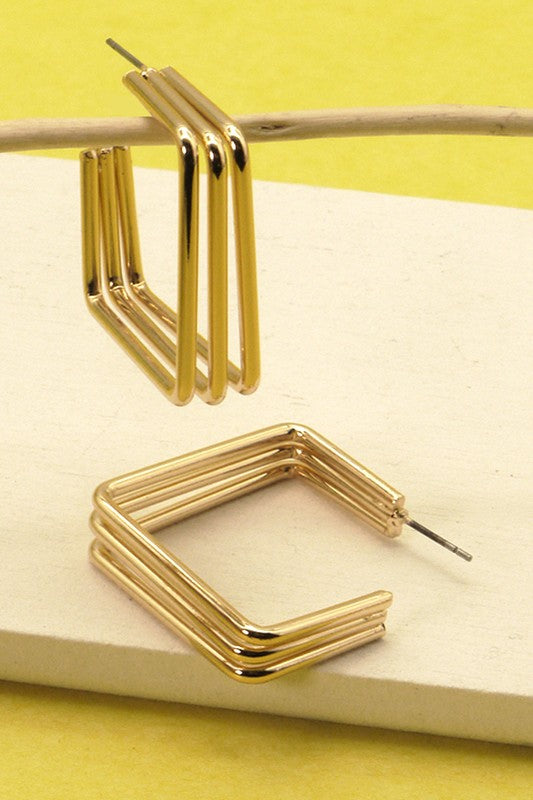 Triple Square Hoop Earrings