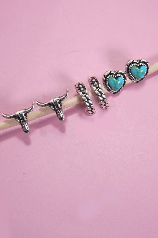 Trio Western Turquoise Earrings