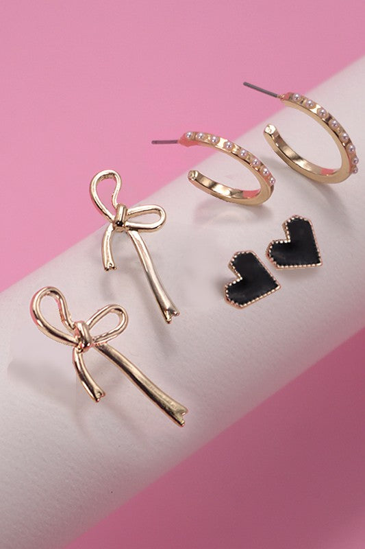 Bow Hoop Heart Earrings