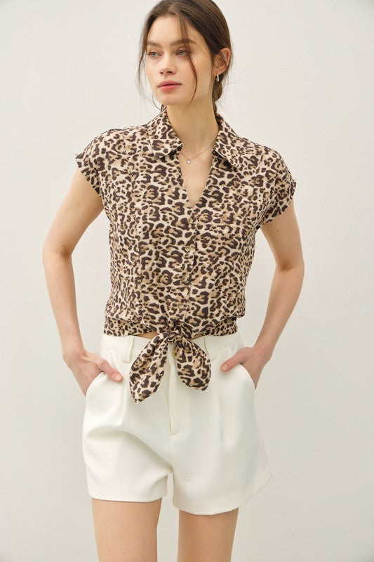 Leopard Cap Sleeve Top