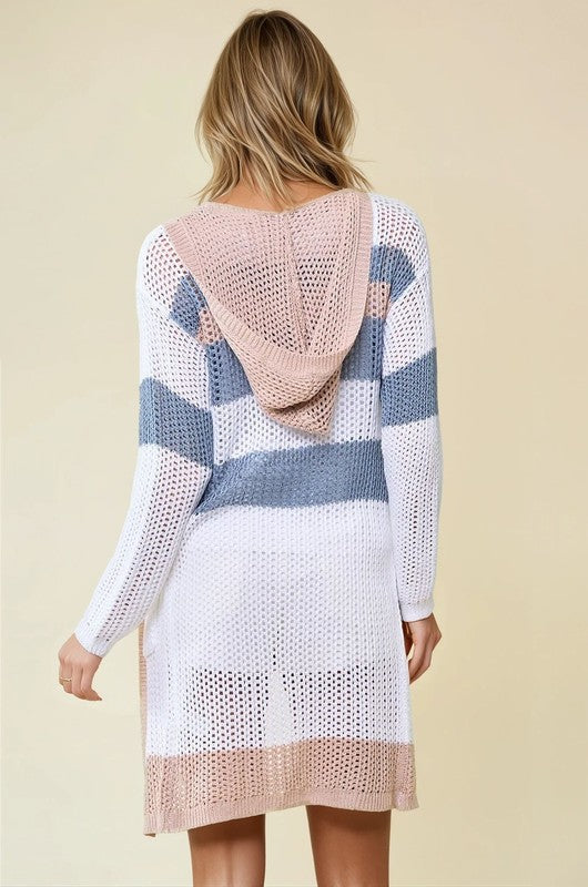 Multi Striped Hoodie Cardigan