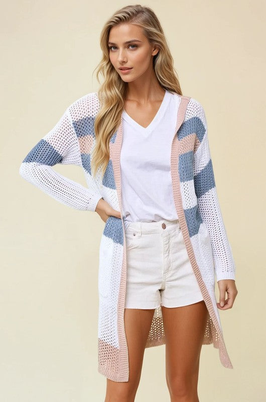 Multi Striped Hoodie Cardigan