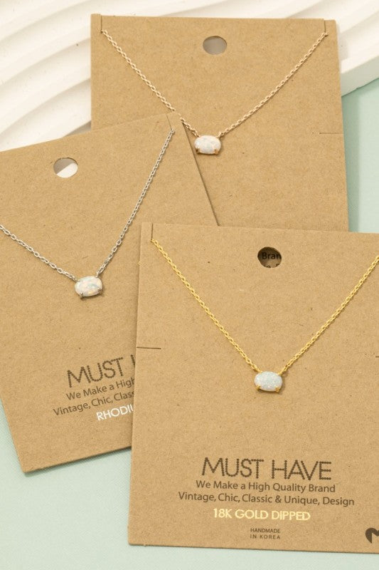 Oval Opal Pendant Necklace