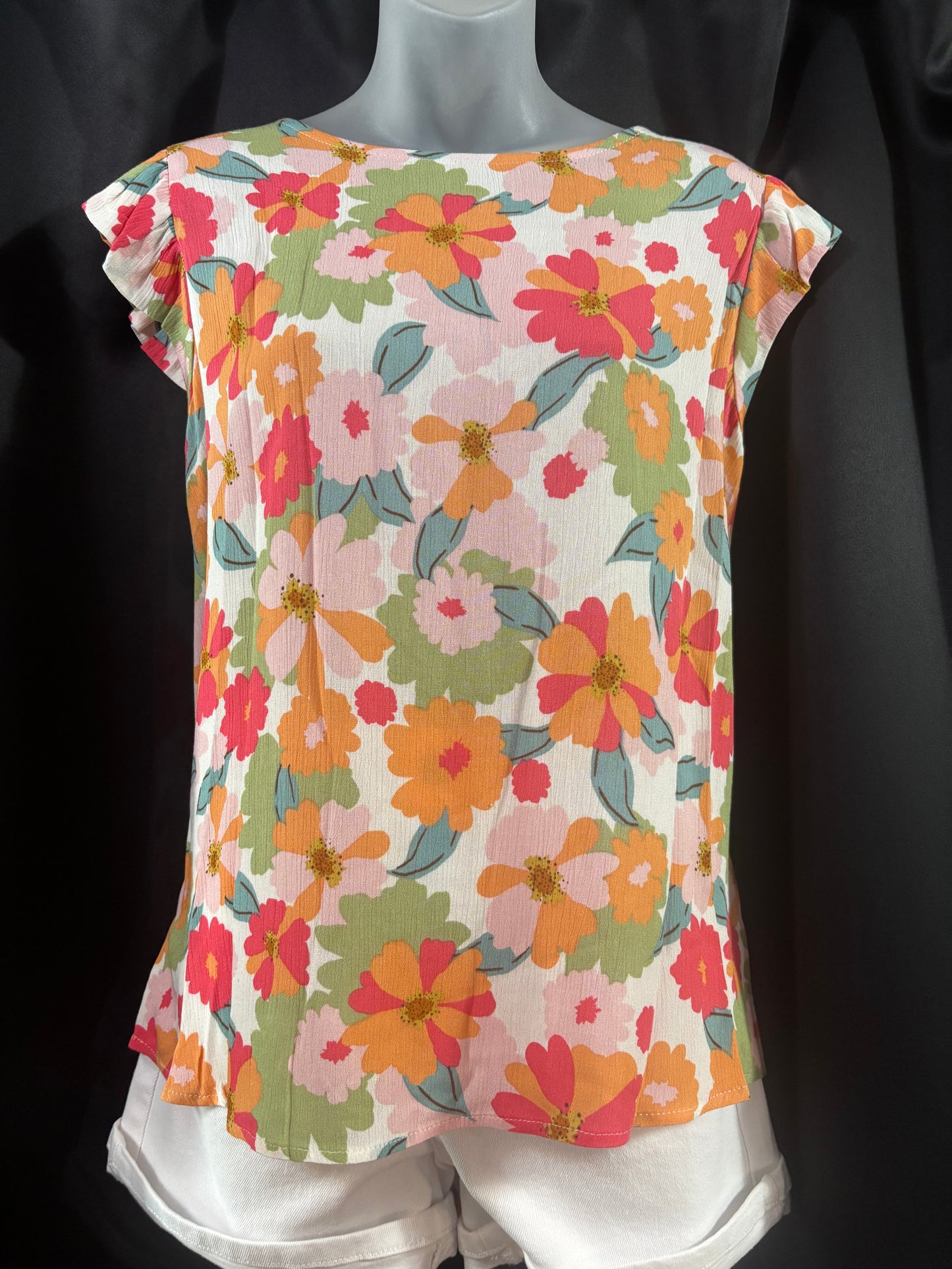 Floral Top with Ruffled Sleeves