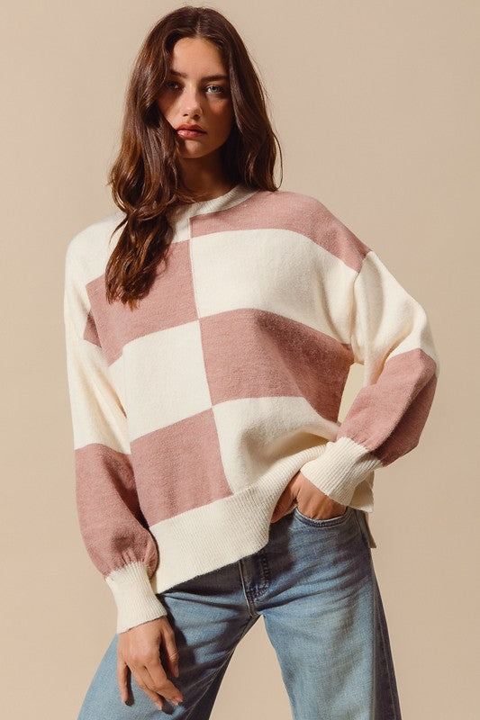 Loose Fit Checkered Sweater