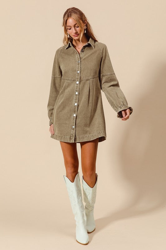 Washed Denim Shirt Dress