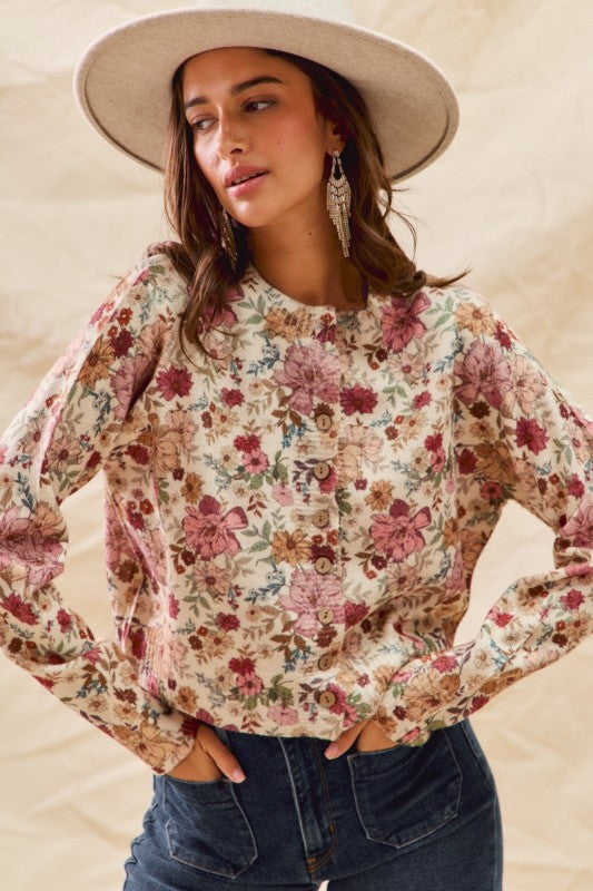 Floral Print Button Cardigan