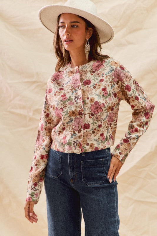 Floral Print Button Cardigan