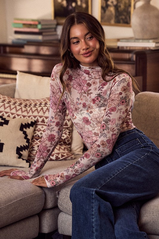 Floral Print Mesh Top