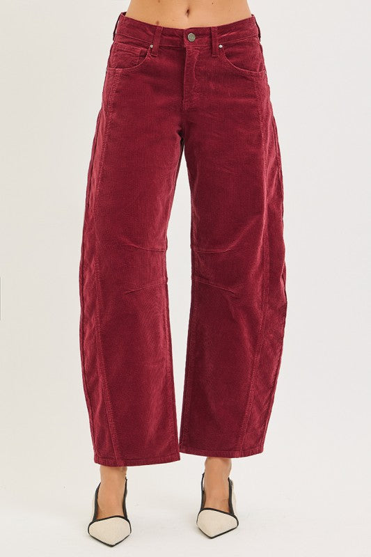 Slouchy Ankle Barrel Corduroy Pants