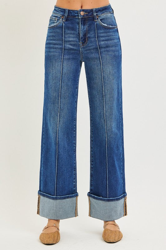 High Rise Ankle Turn Up Jeans