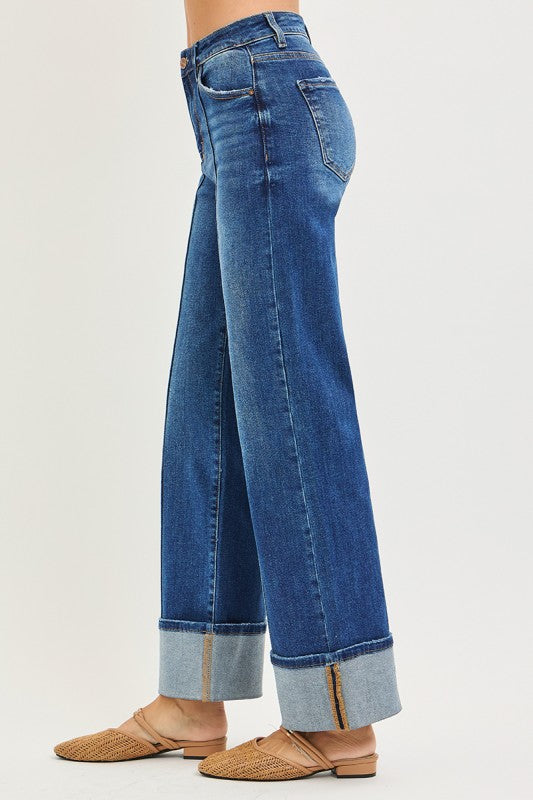 High Rise Ankle Turn Up Jeans