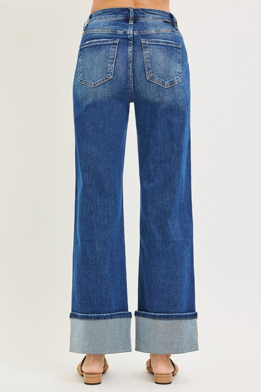 High Rise Ankle Turn Up Jeans
