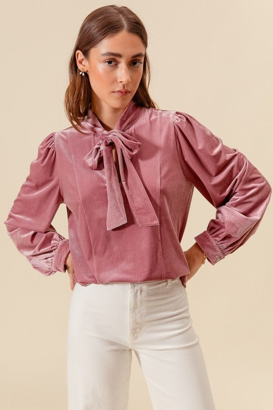 Tie Neck Velvet Top