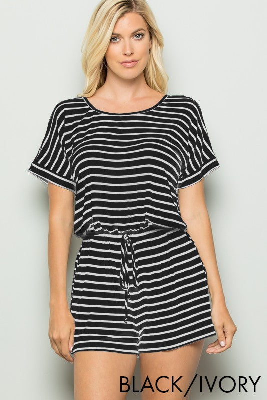 Black/Ivory Striped Romper