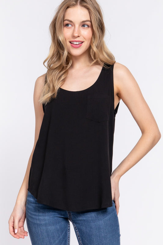 Button Back Black Tank