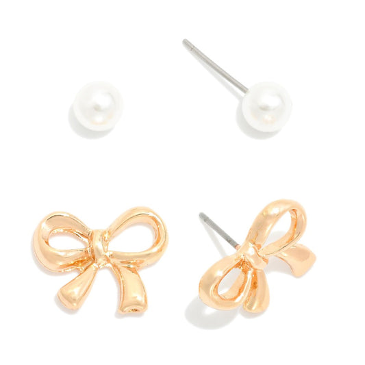 Bow & Pearl Earring Duo