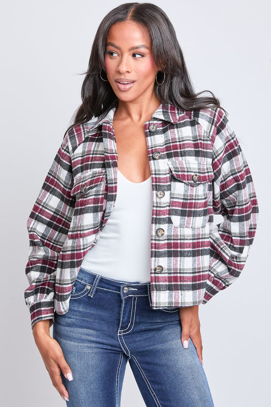 Burgundy Plaid Cropped Shacket