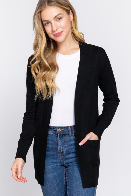 Rib Banded Open Sweater Cardigan