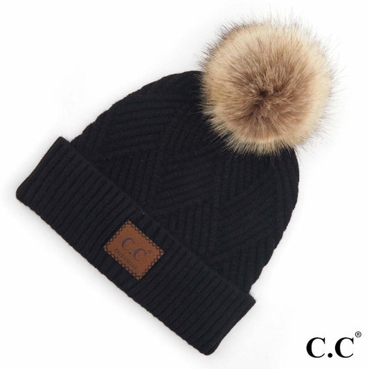 C.C. Diagonal Stripe Knit Beanie