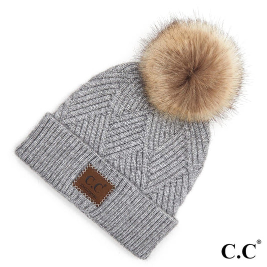 C.C. Diagonal Stripe Knit Beanie