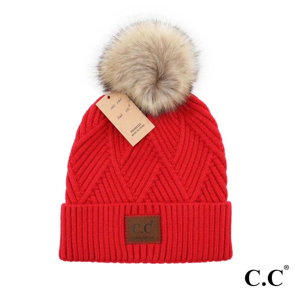 C.C. Diagonal Stripe Knit Beanie