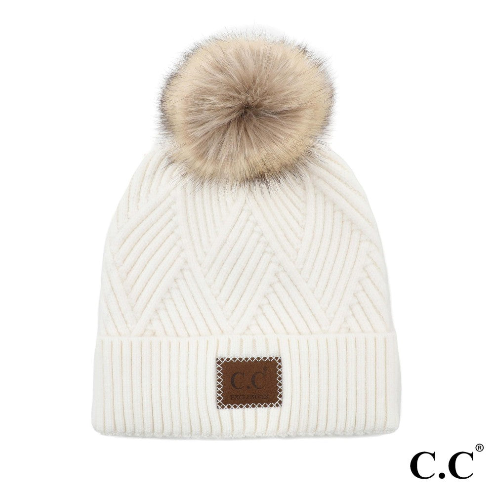 C.C. Diagonal Stripe Knit Beanie