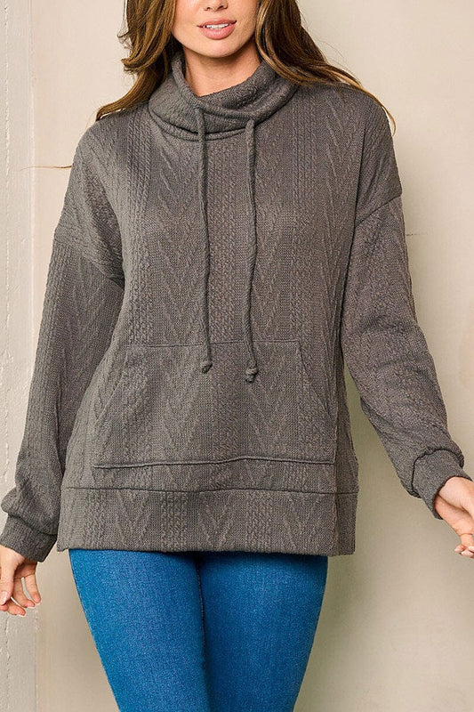 Long Sleeve Cowl Neck Top with Pocket