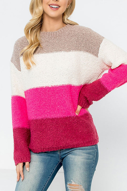 Pink Color Block Sweater