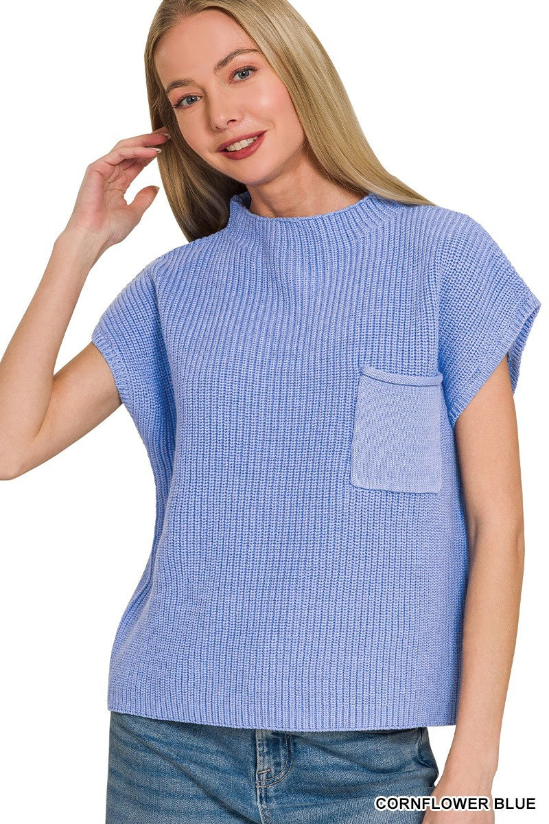 Mock Neck Short Sleeve Sweater