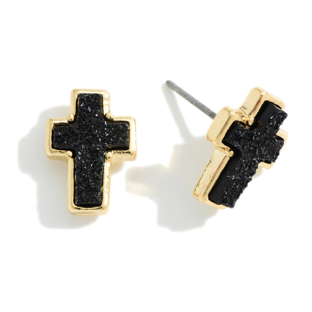 Druzy Cross Stud Earring