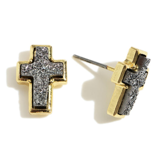 Druzy Cross Stud Earring