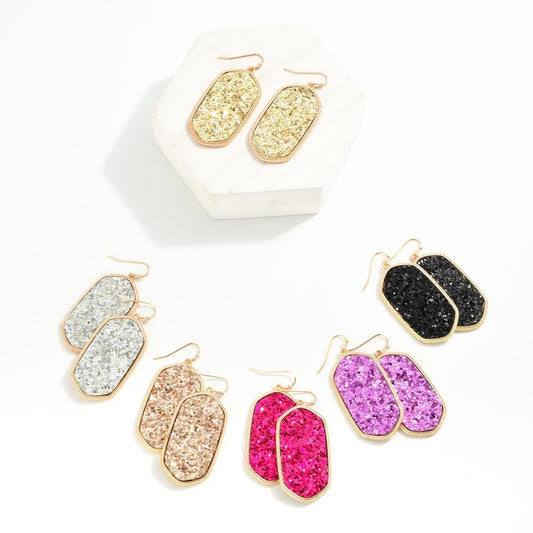 Glitter Hexagon Drop Earring