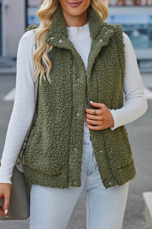 Snap Button Sherpa Vest