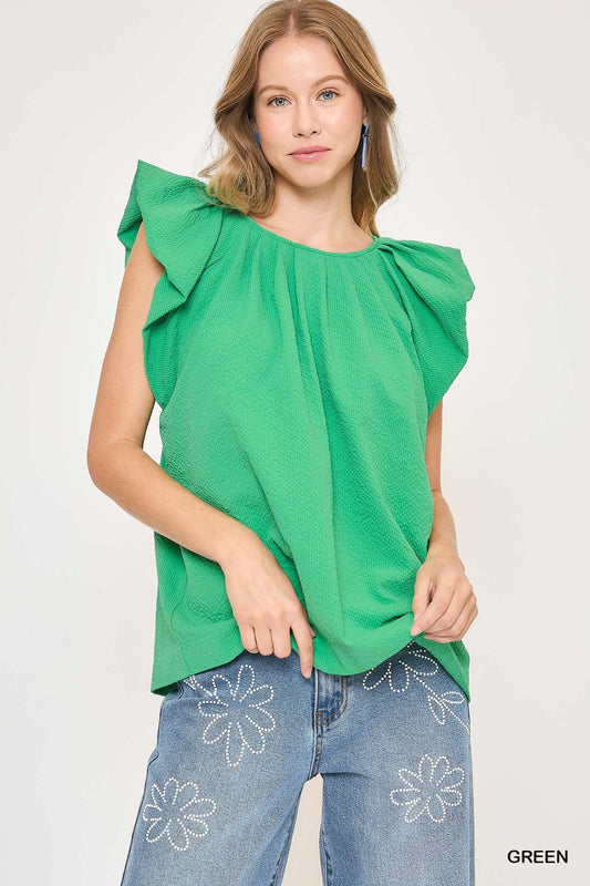 Ruffle Sleeve Textured Top