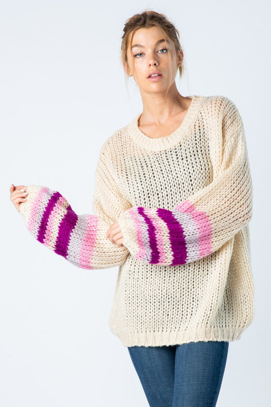 Striped Balloon Sleeve Sweater